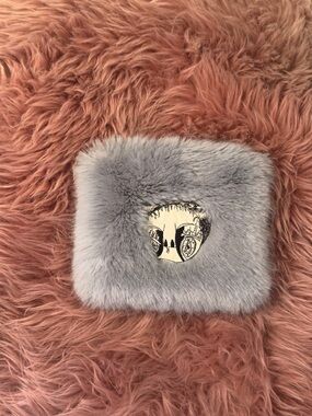 Blue Faux Fur Clutch with Embroidered Patch